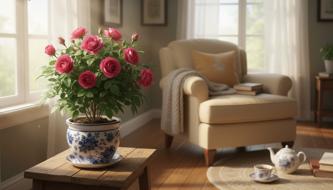 Растение Шиповник французский (Rosa gallica) в домашнем интерьере